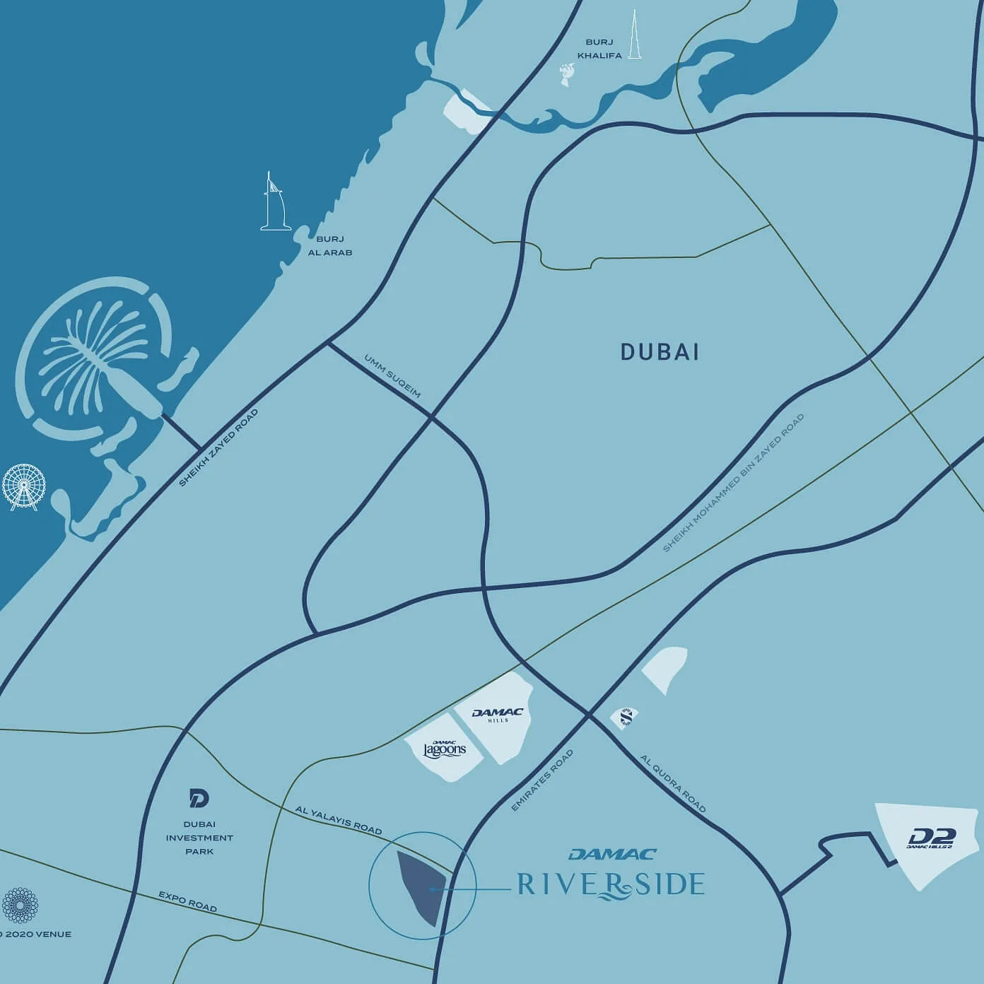 Damac Riverside views-location